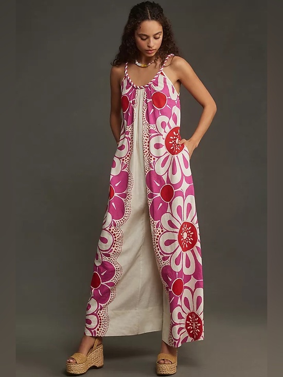 FARM Rio Pants - Farm Rio Anthropologie Medium Maia Linen Jumpsuit NWT Resort Wear Vacation